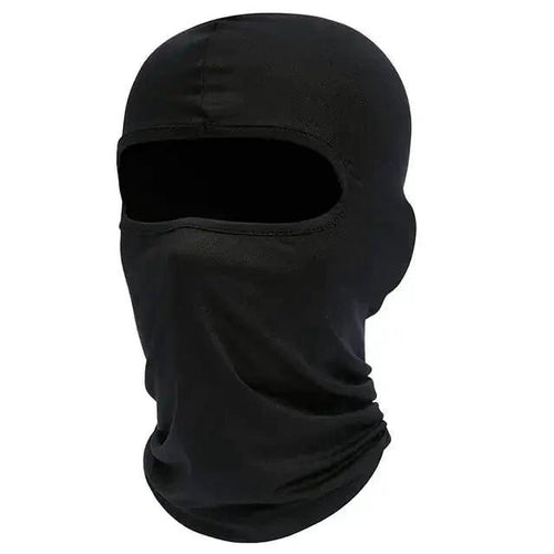 Mandotos Alpine full face cover in black, designed for outdoor protection, with adjustable strap and breathable fabric.