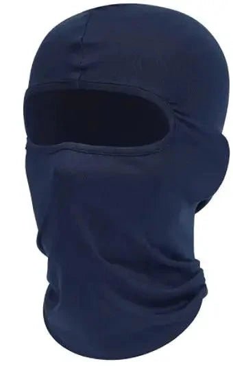 Mandotos Alpine full face cover in black, designed for outdoor protection, showing the full face mask with breathable fabric and adjustable fit.