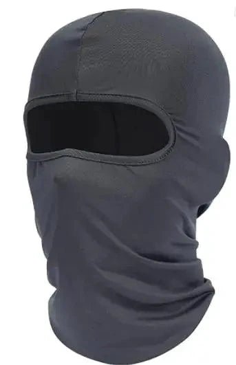 Mandotos Alpine full face cover in black, designed for outdoor protection, showing the full face coverage and adjustable straps.