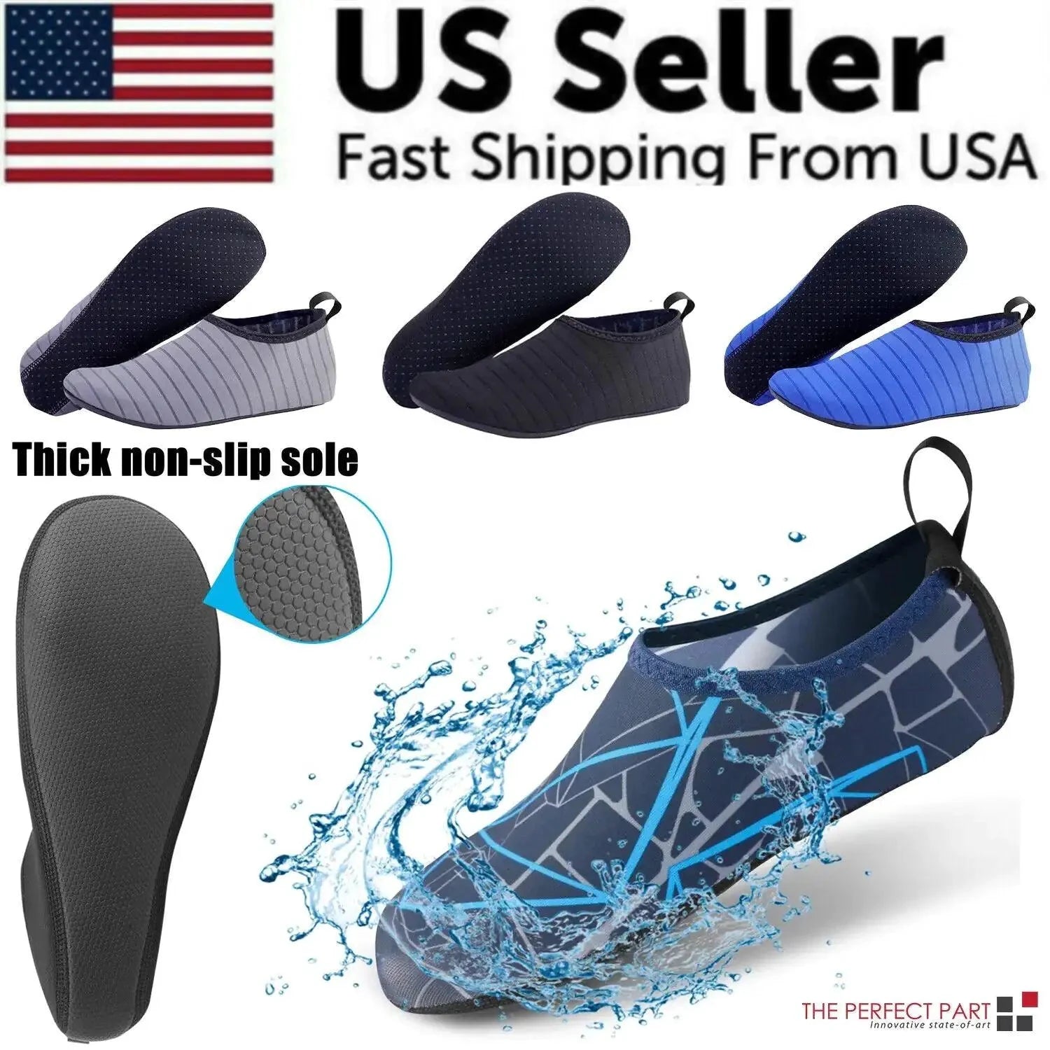 Mandotos AquaFlex unisex water shoes with quick-dry fabric, flexible sole, suitable for beach, yoga, and swimming activities.