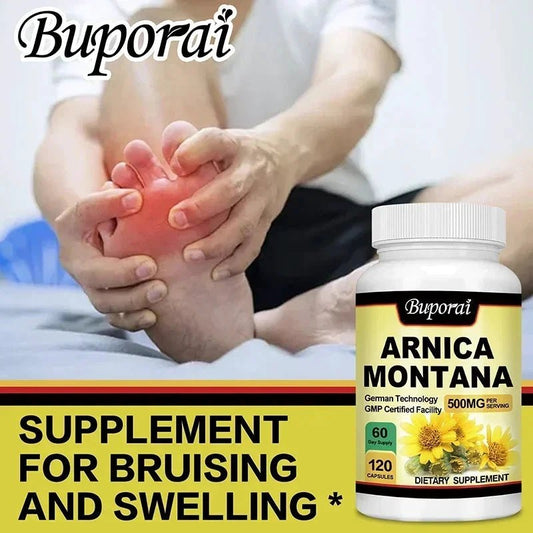 Mandotos Arnica Montana capsules for bruises, swelling, pain relief, mood improvement, and immunity support, 120 capsules.