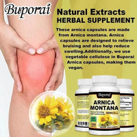 Mandotos Arnica Montana capsules for bruises, swelling, pain relief, mood improvement, and immunity boost, 120 capsules.