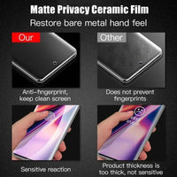Mandotos Arvin matte ceramic privacy screen protector for Samsung Galaxy series, three-pack, anti-spy design, visible on phone screen.
