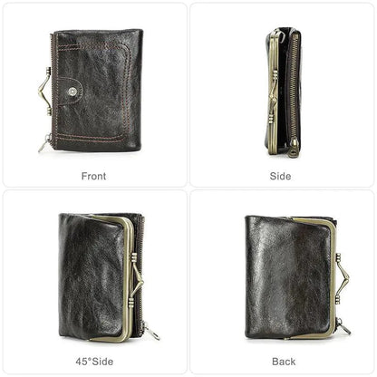 Mandotos authentic leather ladies' wallet with multiple card slots and a sleek design, showcasing high-quality craftsmanship.
