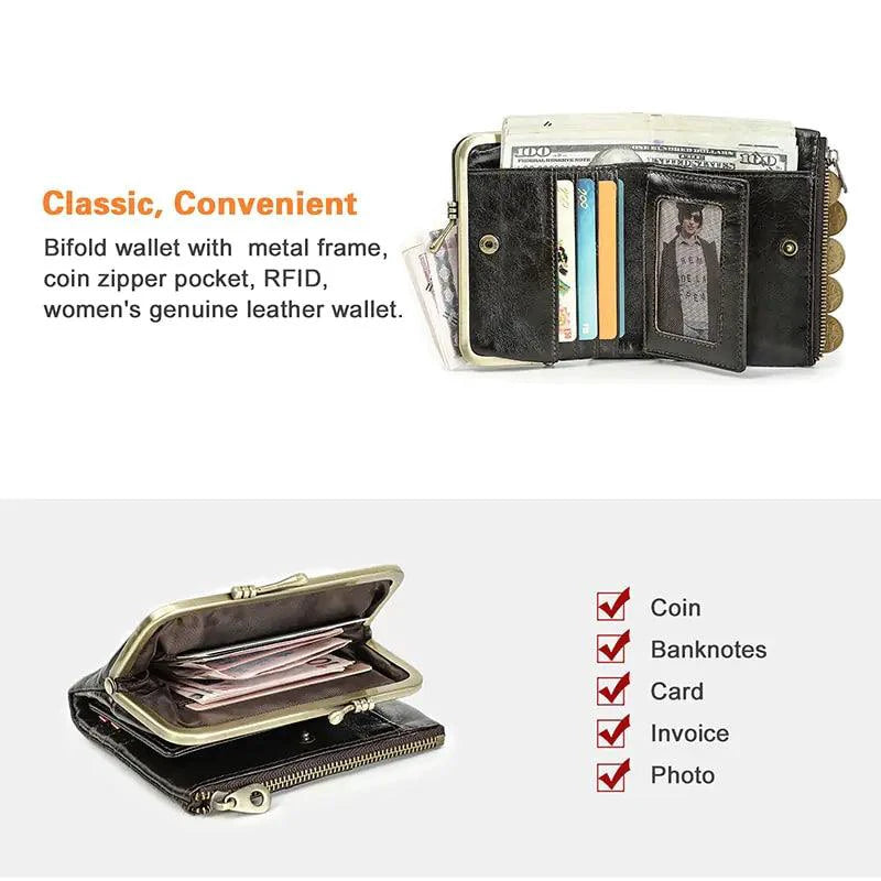 Mandotos authentic leather ladies' wallet with multiple card slots and a sleek design, made of high-quality brown leather.