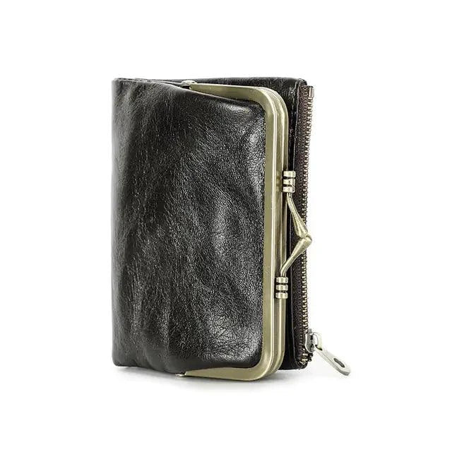 Mandotos authentic leather ladies' wallet with multiple card slots and a sleek design, showcasing high-quality craftsmanship.