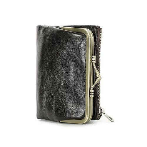 Mandotos authentic leather ladies' wallet with multiple card slots and a sleek design, showcasing high-quality craftsmanship.