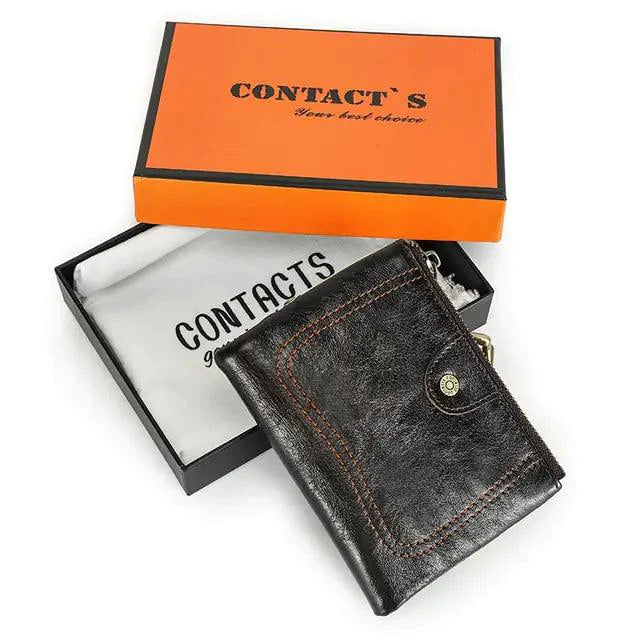 Mandotos authentic leather ladies' wallet with multiple card slots and a sleek design, shown in brown leather.