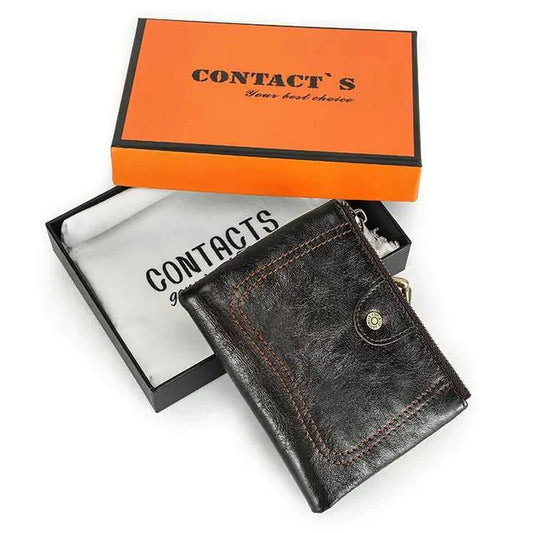 Mandotos authentic leather ladies' wallet with multiple card slots and a sleek design, shown in brown leather.