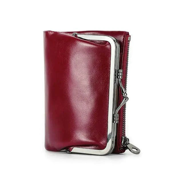 Mandotos authentic leather ladies' wallet with multiple card slots and a sleek design, made from genuine leather.