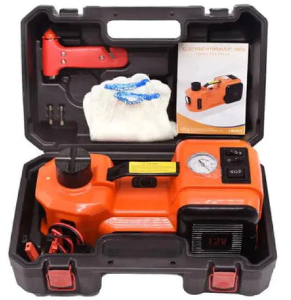Mandotos Auto Electro-Lift Jack shown in use, compact electric car jack for easy vehicle lifting and maintenance.