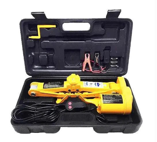 Mandotos Auto Electro-Lift Jack shown in black, compact design with control buttons for easy vehicle lifting and maintenance