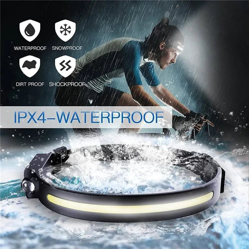 Mandotos AutoBright LED Headlamp with adjustable strap and bright white LED light for outdoor camping and nighttime activities.
