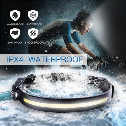 Mandotos AutoBright LED Headlamp with adjustable strap and bright white LED light for outdoor camping and nighttime activities.