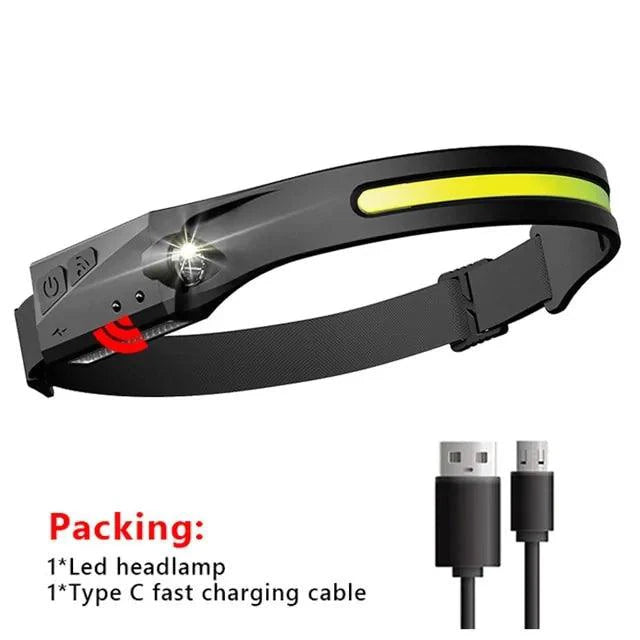 Mandotos AutoBright LED Headlamp showing adjustable strap and bright LED light for hands-free illumination.
