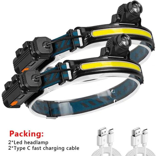 Mandotos AutoBright LED headlamp with adjustable strap, bright white light, and durable design for outdoor and work use.