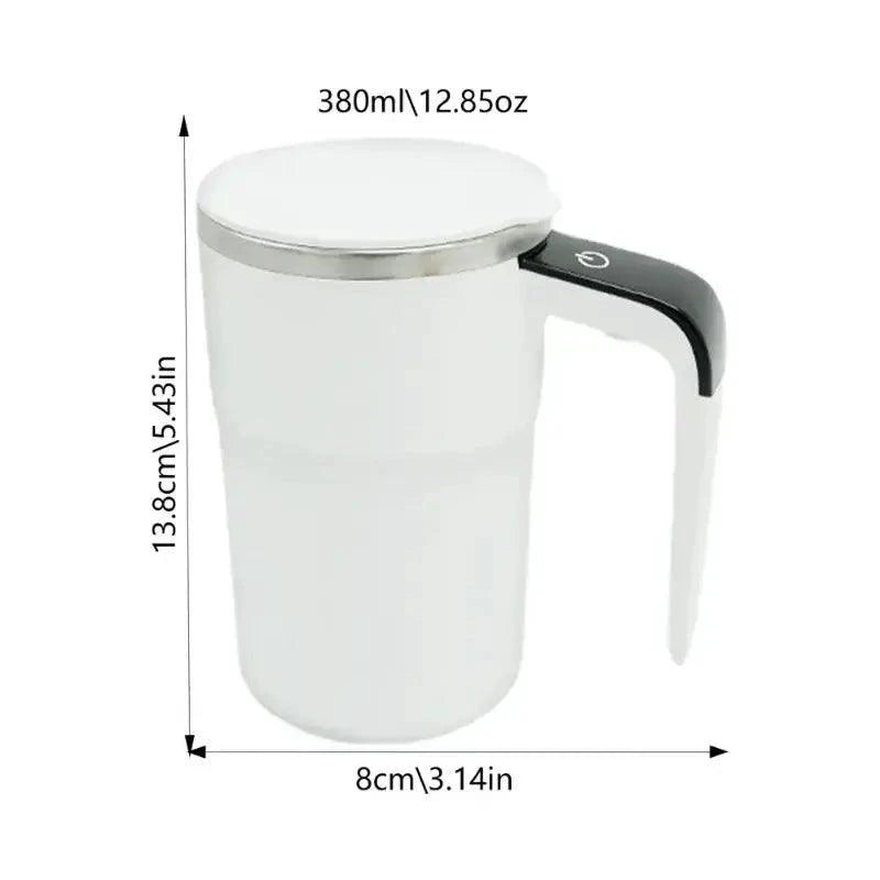 Mandotos automatic coffee blender mug with integrated blade and lid, designed for blending hot or cold beverages on the go.