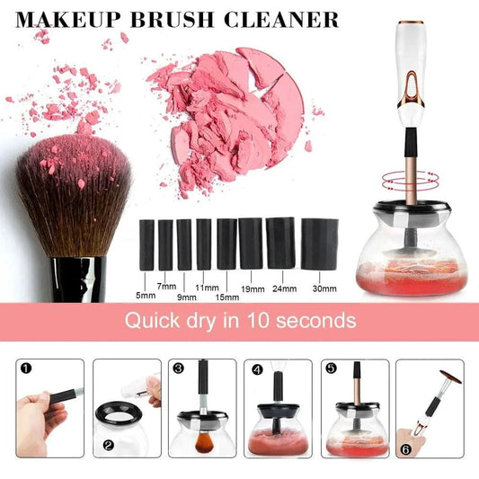 Mandotos automatic makeup brush cleaner with rotating brush system for easy, efficient makeup brush cleaning.