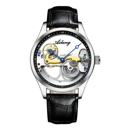 Mandotos automatic mechanical men's watch with hollow dial and silicone band, stylish and creative design.