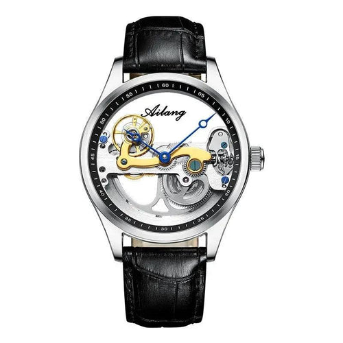 Mandotos automatic mechanical men's watch with hollow dial and silicone band, stylish and creative design.