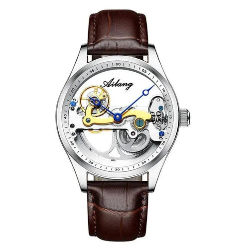 Mandotos automatic mechanical men's watch with a creative hollow design and silicone band, stylish and functional timepiece.