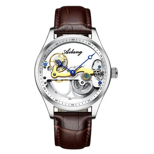 Mandotos automatic mechanical men's watch with a creative hollow design and silicone band, stylish and functional timepiece.