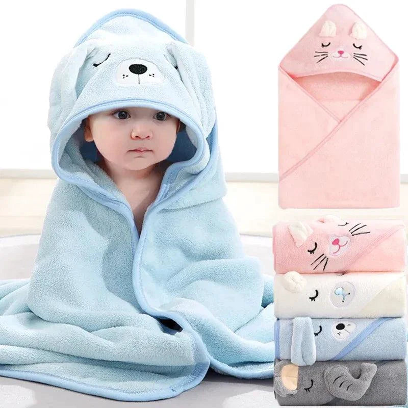 Mandotos baby hooded bath towel with cartoon animal design, soft plush towel blanket for newborns and toddlers, warm and cozy for boys and girls.