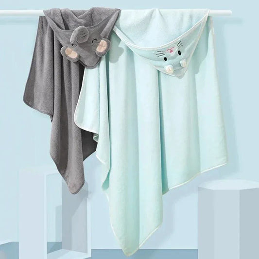 Mandotos baby hooded bath towel with cartoon animal design, soft towel blanket for newborns and toddlers, warm swaddle wrap for boys and girls.