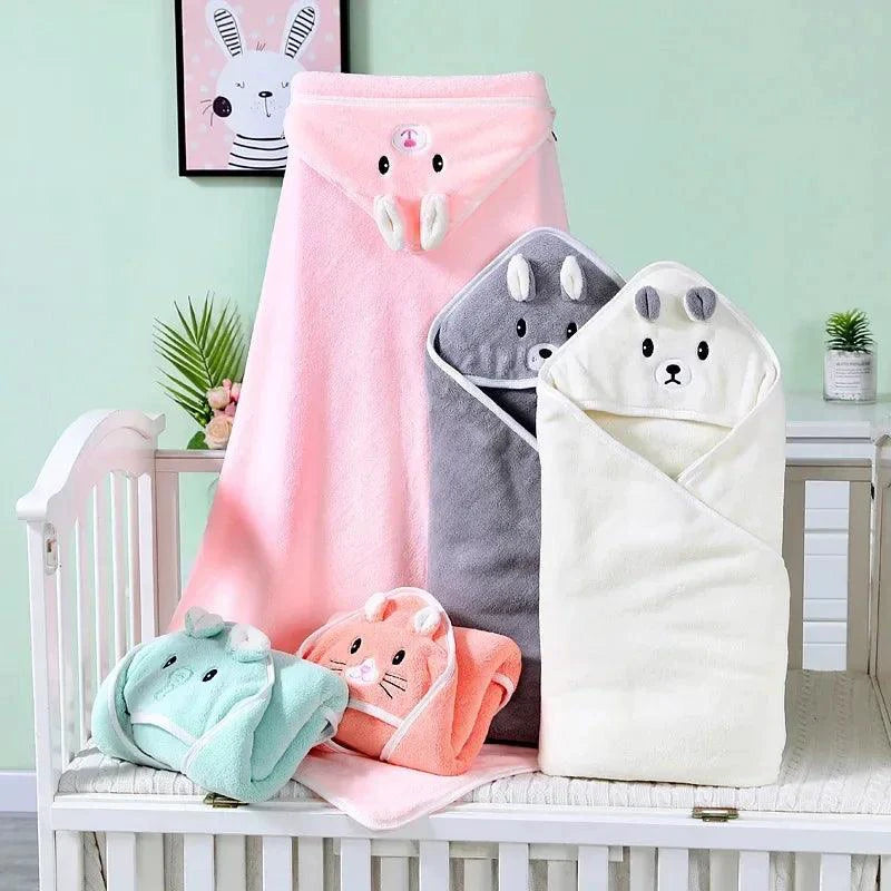 Mandotos baby hooded bath towel with cartoon animal design, soft, warm towel blanket for newborns and toddlers, boys and girls.