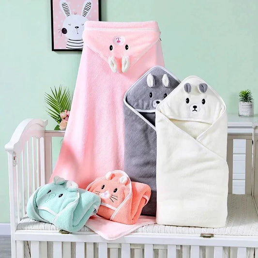 Mandotos baby hooded bath towel with cartoon animal design, soft, warm towel blanket for newborns and toddlers, boys and girls.