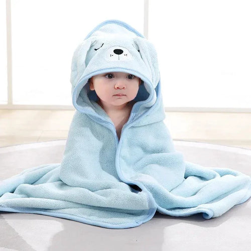 Mandotos baby hooded bath towel with cartoon animal design, soft, warm towel blanket for newborns and toddlers, boys and girls.