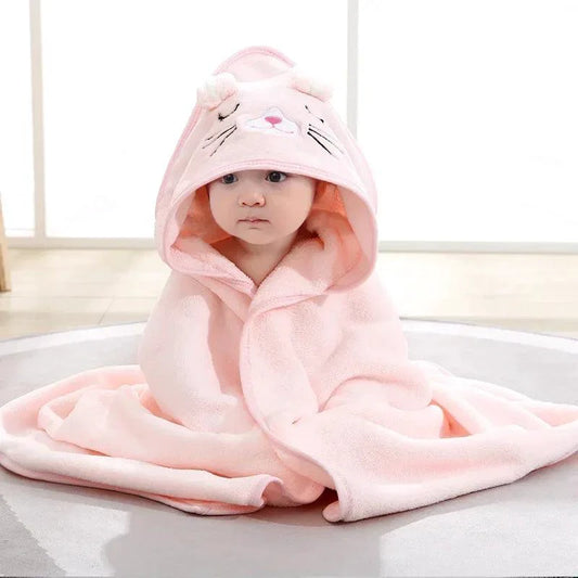 Mandotos baby hooded bath towel with cartoon animal design, soft towel blanket perfect for newborns and toddlers.