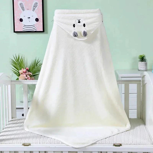 Mandotos baby hooded bath towel with cartoon animal design, soft, warm swaddle wrap for boys and girls, toddler bathrobe.