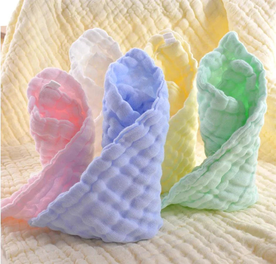 Mandotos natural cotton baby washcloths set with five soft, gentle newborn face towels for sensitive skin.