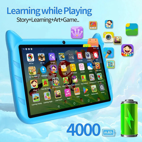 Mandotos BDF 7-inch Android 13 kid tablet with 4GB RAM, 64GB storage, dual cameras, 5G WiFi, and 4000mAh battery.