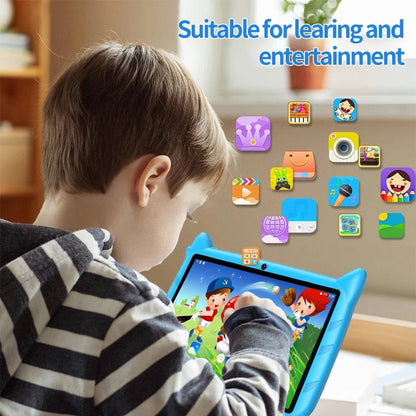 Mandotos BDF 7-inch Android Kid Tablet with 4GB RAM, 64GB storage, 1TB expansion, dual cameras, and 5G WiFi.
