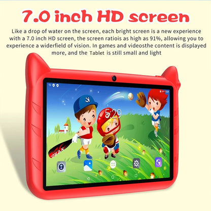 Mandotos BDF 7-inch Android 13 kid tablet with 4GB RAM, 64GB storage, 1TB expand, dual cameras, 5G WiFi, and kids software.