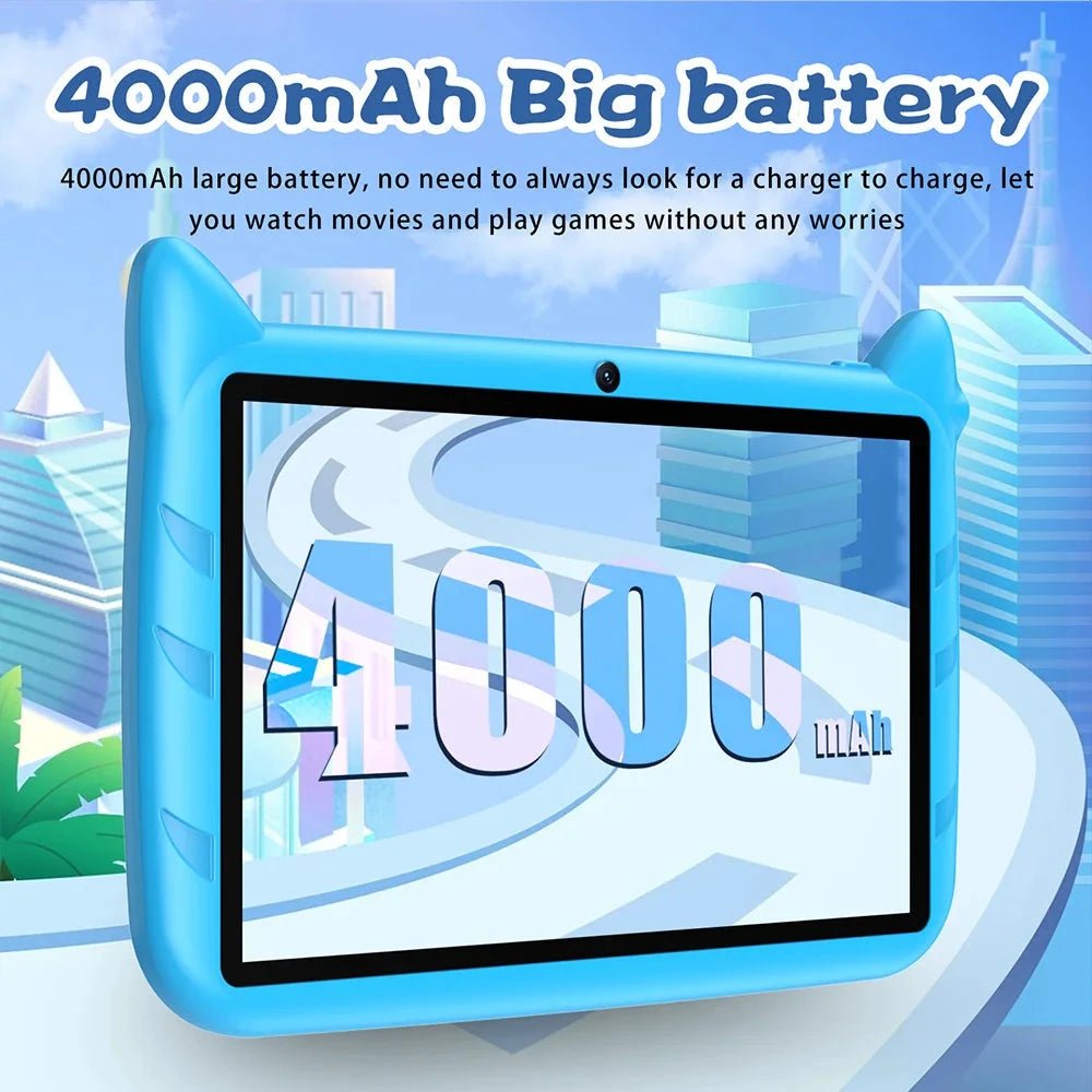 Mandotos BDF 7-inch Android 13 kid tablet with 4GB RAM, 64GB storage, dual cameras, 5G WiFi, and 4000mAh battery.