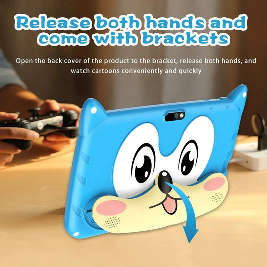 Mandotos BDF 7-inch Android 13 kid tablet with 4GB RAM, 64GB storage, 1TB expansion, dual cameras, and 5G WiFi.