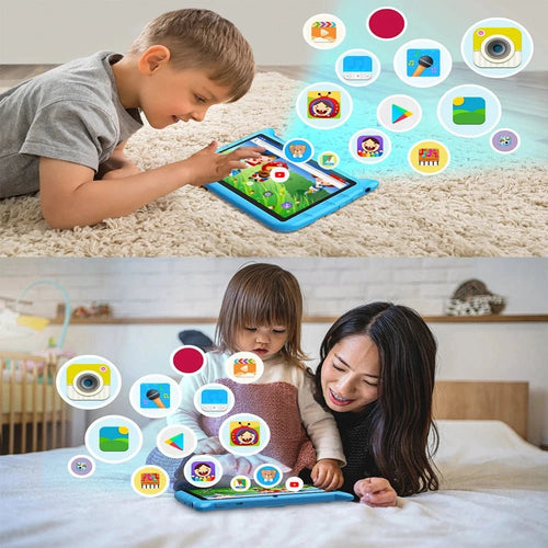 Mandotos BDF 7-inch Android 13 kid tablet with dual cameras, 4GB RAM, 64GB storage, 1TB expand, 5G WiFi, and children's software
