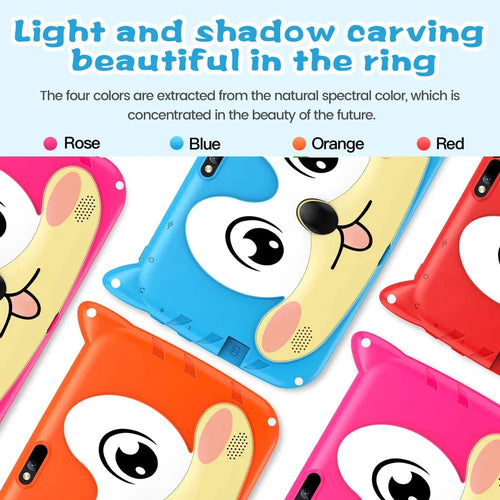 Mandotos BDF 7-inch Kid Tablet with Android 13, 4GB RAM, 64GB ROM, dual cameras, 1TB expand, 5G WiFi, battery, and children's software.