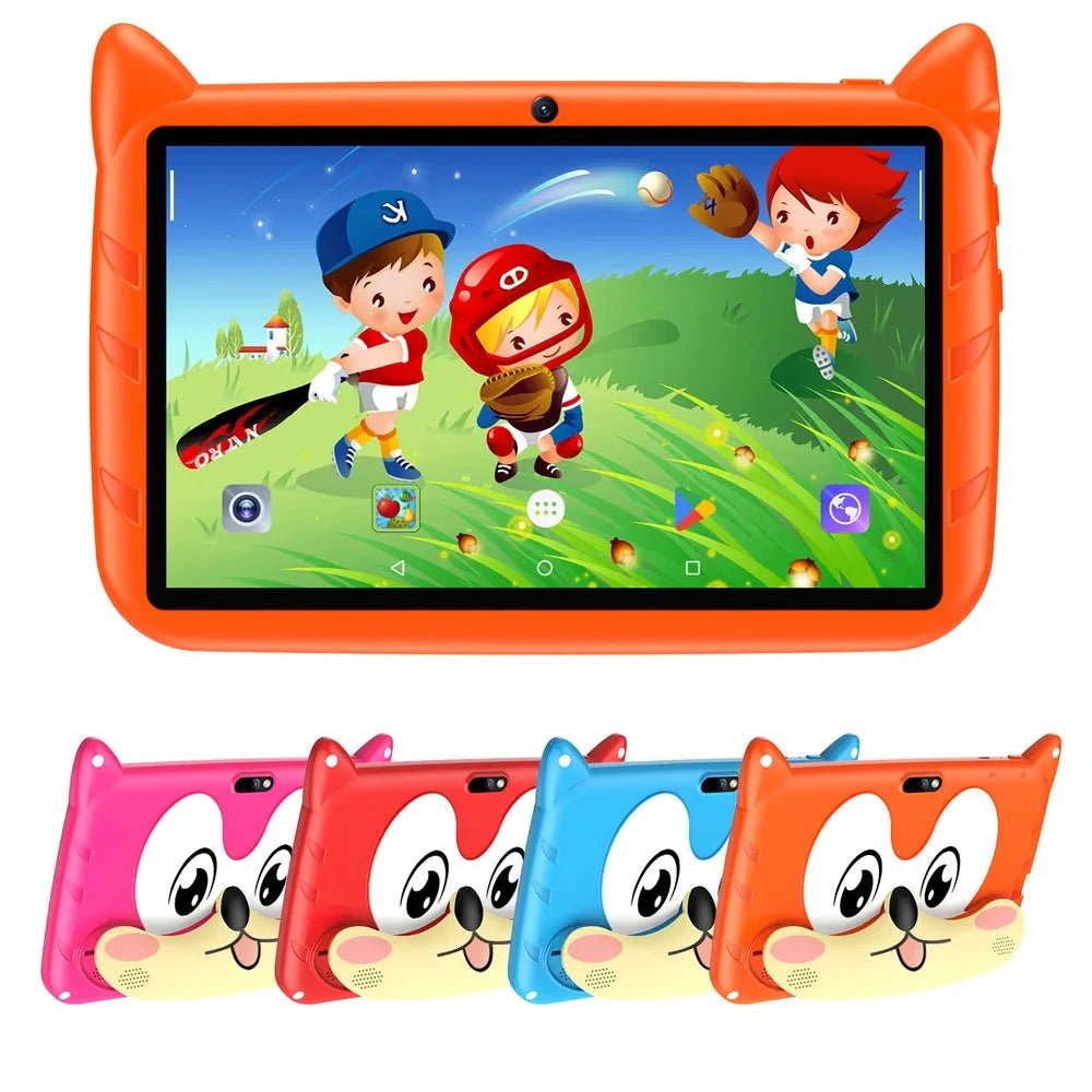 Mandotos BDF 7-inch Android 13 kid tablet with dual cameras, 4GB RAM, 64GB storage, 1TB expansion, and 5G WiFi.