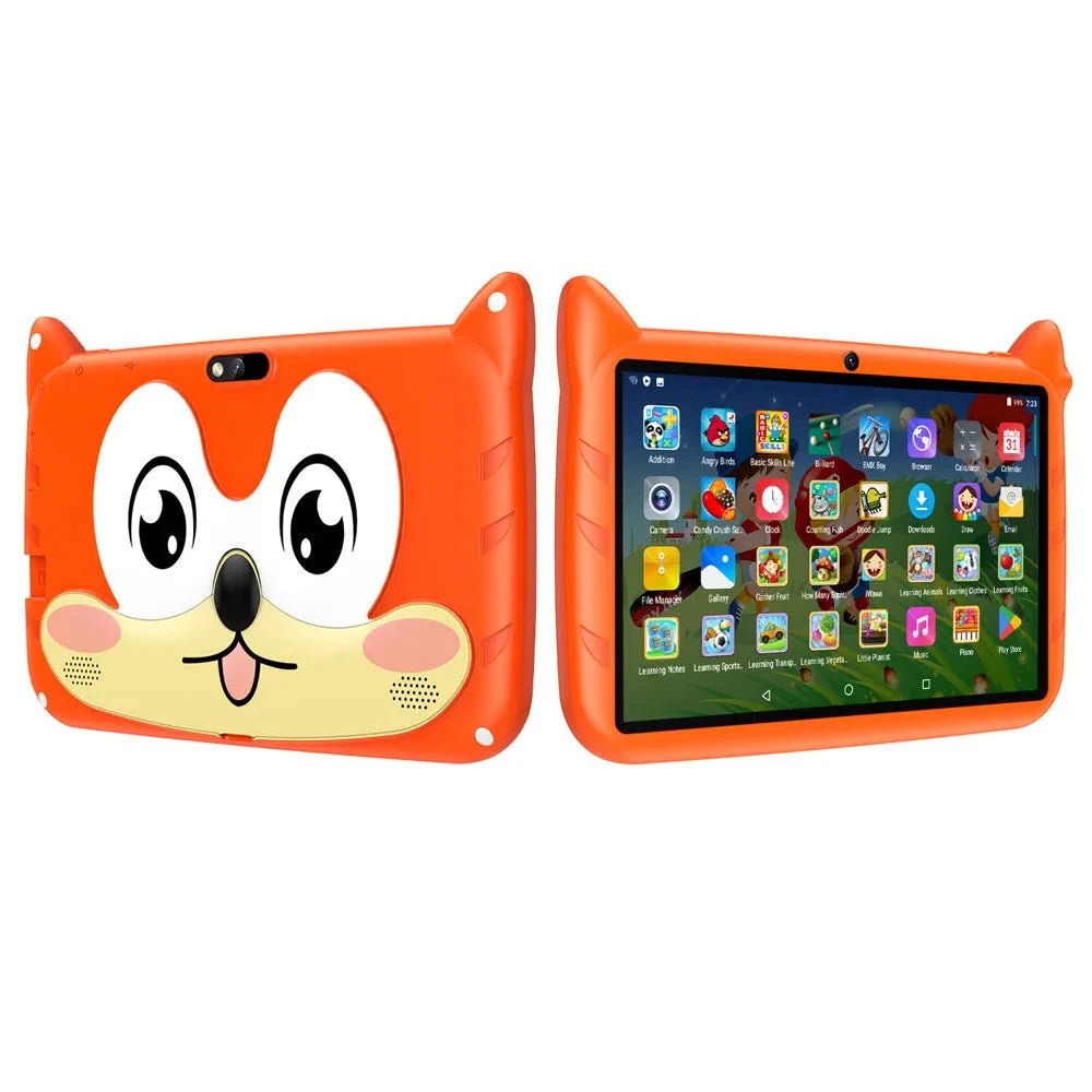 Mandotos BDF 7-inch Android 13 kid tablet with 4GB RAM, 64GB storage, dual cameras, 5G WiFi, 4000mAh battery, and kids software.