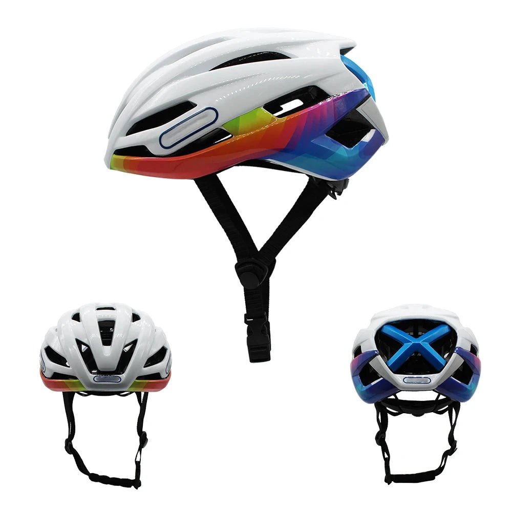 Mandotos men's road racing bicycle helmet with reflective safety features, designed for cyclocross, time-trial, and cycling sports.