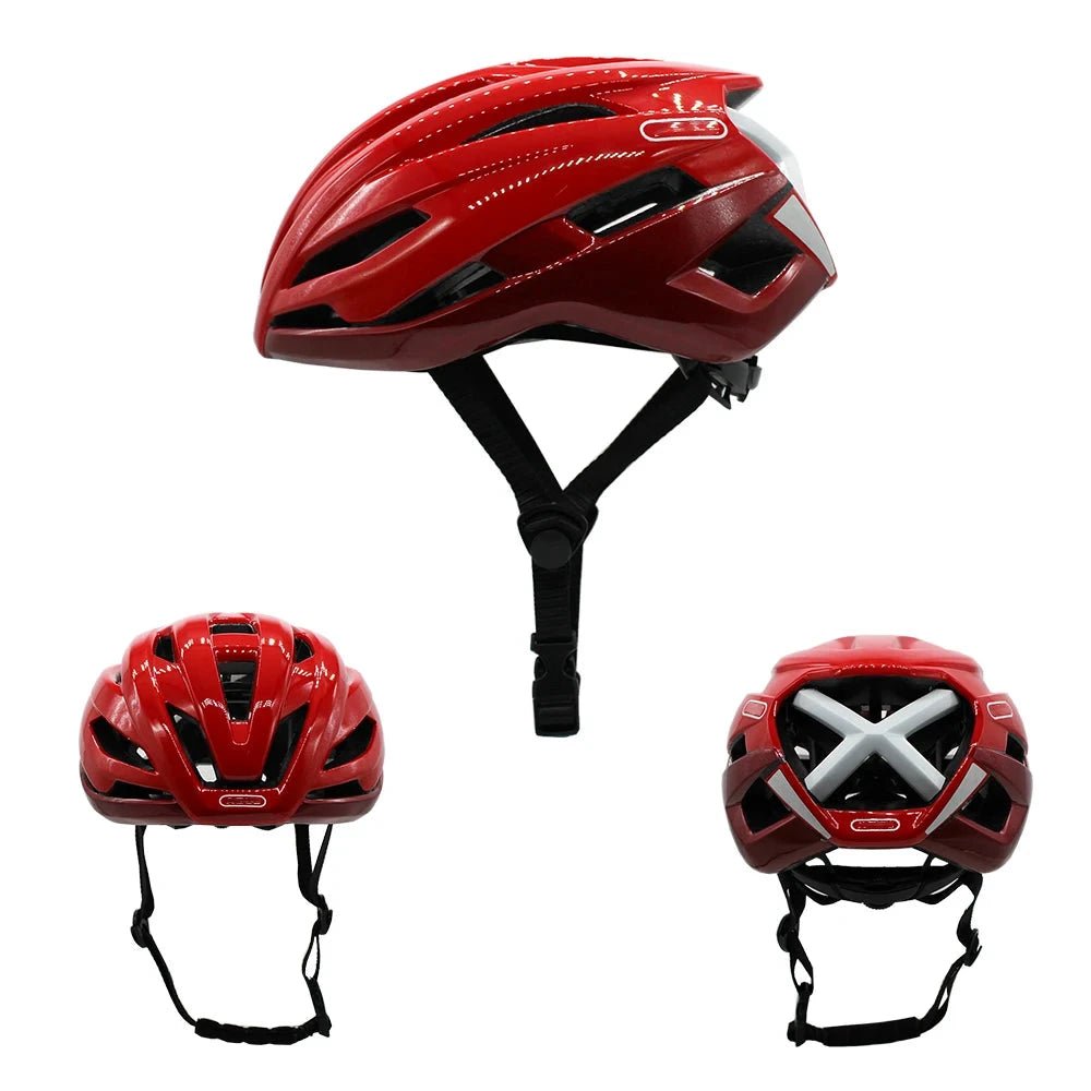 Mandotos men's road racing bicycle helmet with reflective safety features, designed for cyclocross and time-trial cycling.