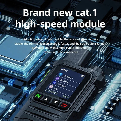 MANDOTOS BINQI-K6 4G POC Walkie Talkie with 5000km global range, showing the handheld device with screen and buttons.