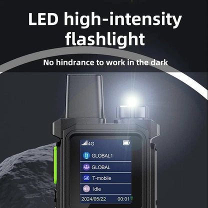 MANDOTOS BINQI-K6 4G POC walkie talkie with global range up to 5000km, showing the handheld device with display and antenna.