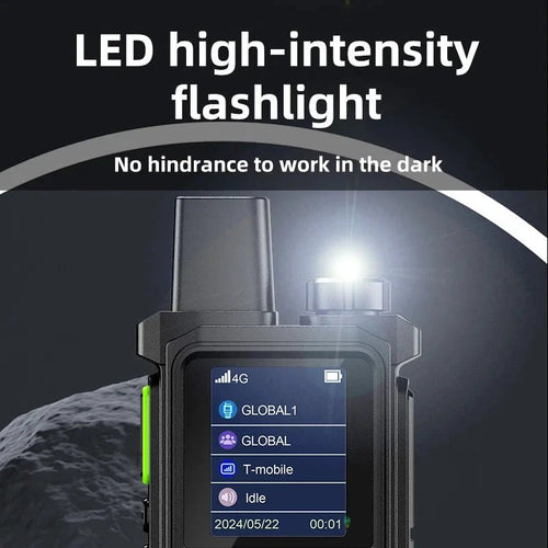 MANDOTOS BINQI-K6 4G POC walkie talkie with global range up to 5000km, showing the handheld device with display and antenna.