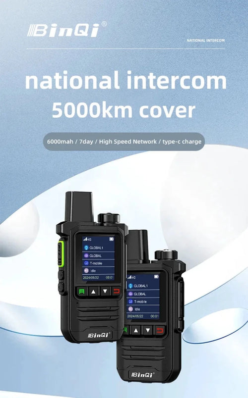 Mandotos BINQI-K6 4G POC Walkie Talkie with 5000km global range, black handheld radio device for long-distance communication