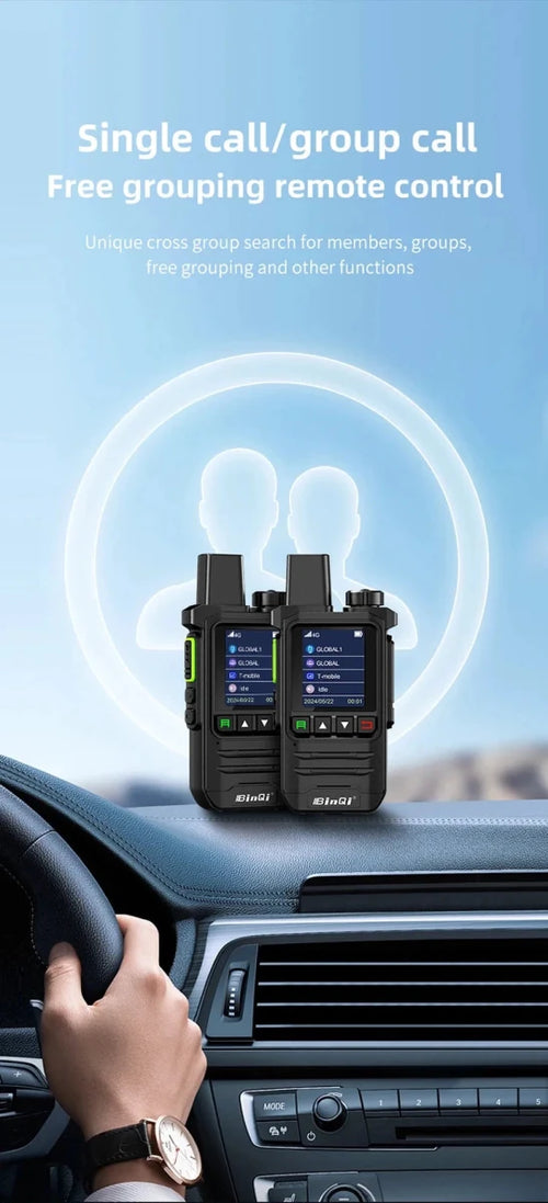 Mandotos BINQI-K6 4G POC walkie talkie with global 5000km range, rugged design, and large antenna for long-distance communication.